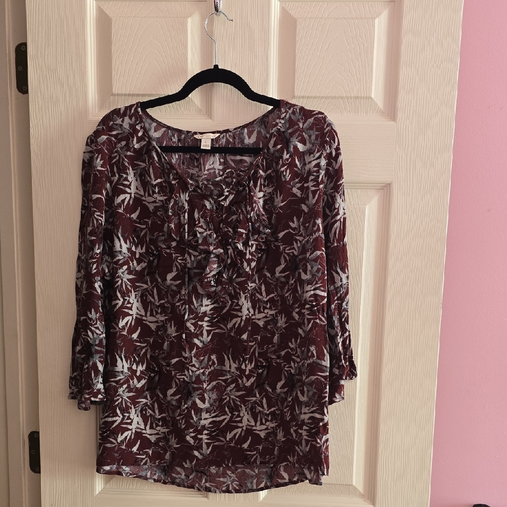 Cato‎ Burgundy and White Floral Blouse